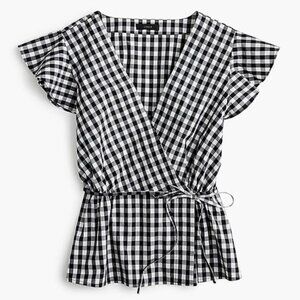 J Crew Flutter Sleeve Wrap Gingham Blouse | Size 4